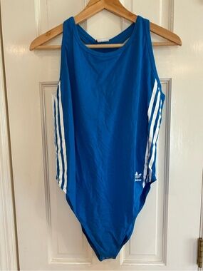 adidas Blue Girls' One-Piece Swimsuit with White Side Stripes